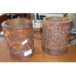 Two 19th c. Chinese carved bamboo brush pots, 16cm high x 13cm