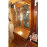 Edwardian inlaid mahogany bureau, bookcase with astragal glazed top and fitted interior