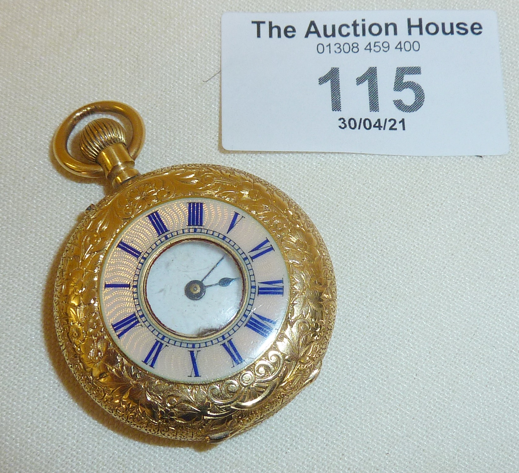 18ct gold and guilloche enamel ladies' pocket watch, gross weight approx, 36g