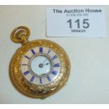 18ct gold and guilloche enamel ladies' pocket watch, gross weight approx, 36g