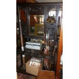 Large Victorian carved oak hallstand with mirror to back
