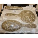 Silver backed hairbrush and mirror set in original case - each hallmarked