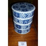 18th c. Chinese blue and white porcelain four-section stacking box