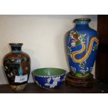 Chinese Cloisonné vase, 20cm, (drilled and one dent), another similar 15cm in good condition and a