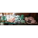 Collection of assorted Art Deco coloured lucite and perspex plastic items, inc. dressing table