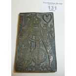 Antique bronze playing card printing die for the Queen of Hearts, early to mid 19th c. side of card
