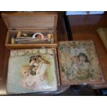Table croquet set in box and a Victorian printed wood block children's puzzle game