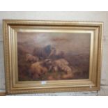 Gilt framed oil on canvas of mountain sheep attributed to Charles Jones (?-?)