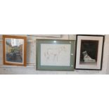 A Richard Grasby limited edition lithograph of a red chalk sketch of a horse, a charcoal study of