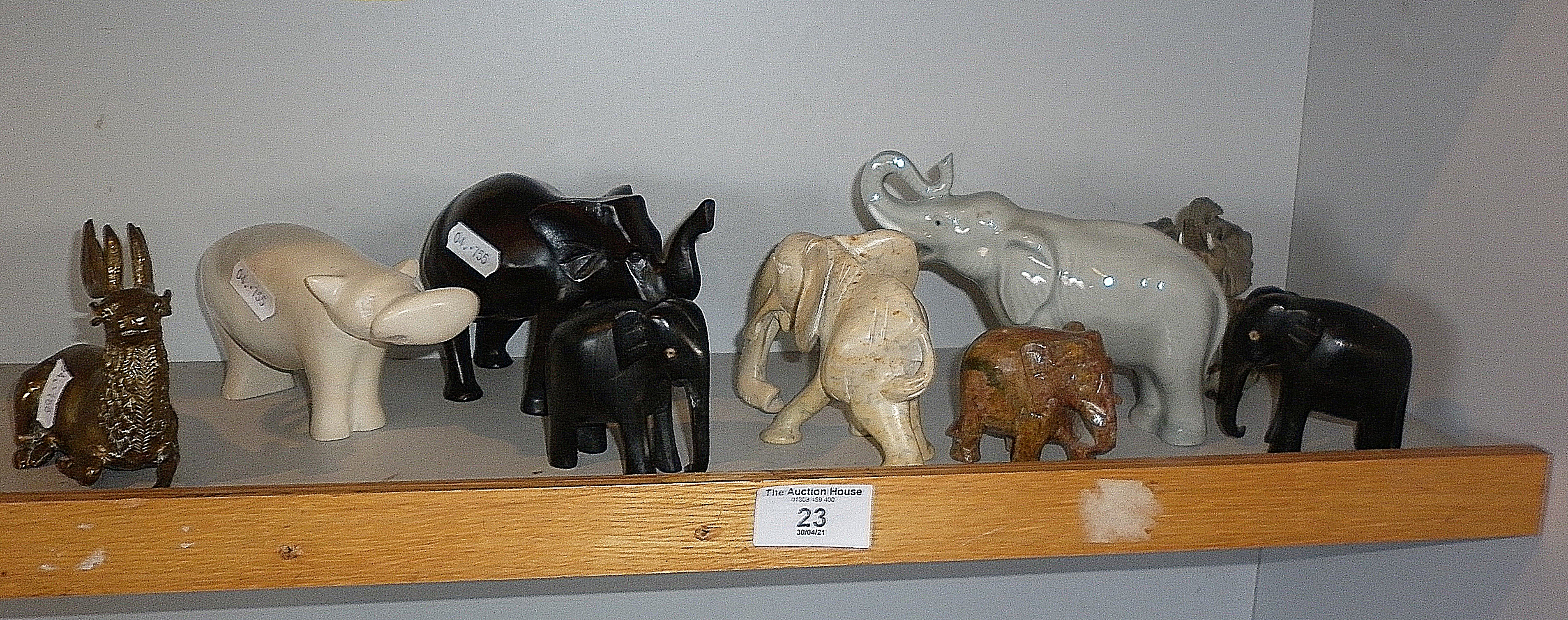 Various soapstone and ebony elephant figures