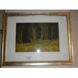 Colour print (6/25) of woodland at night, indistinctly signed, dated 1973