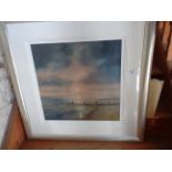 Framed colour print by Rob Ford, limited edition no. 84, titled Moonlit Shore, 18" x 18" image, COA