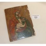 Painted icon of Virgin & child on wood