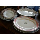Heals of London meat plate, a graduated set of platters and 5 other similar