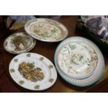 Three large meat plates, inc. Indian Tree turkey plate and two others