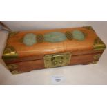 Vintage Chinese jewellery box set with pierced jade lozenges