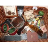 Tray of assorted items, inc. lighters, pen or fruit knives, slide rule, advertising mechanical