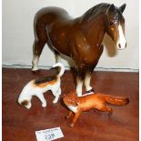 Beswick fox and hound, and a brown glossy china horse