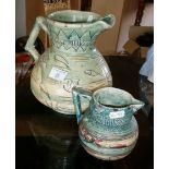 Large 1930's Art Deco jug by Mabel Leigh for Shorter & Son, sgraffito fishes decoration in her "