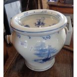 Victorian blue & white slop pail by Booth's in the Broads pattern
