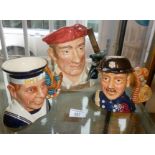 Royal Doulton character jugs: Fireman D7215, Sailor D7263 and Blacksmith D6571