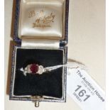 18ct gold, ruby and diamond ring, in case, approx UK size L-M