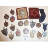 Daguerreotype photograph of young lady, fob prize and sports medals etc.