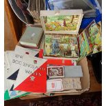 Various 1950's and 1960's rugby and rugby league programmes, playing cards and a wood block puzzle