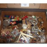 Collection of enamel and other badges, medal ribbons, medallions etc