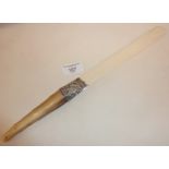 A horn handled, silver collared (Birmingham 1890's) bone bladed letter opener or page turner