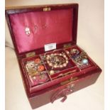 Antique jewellery box containing assorted jewellery, including silver, and a pair of Chinese