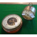 Victorian aneroid barometer and a brass drum clock marked Sibley of Portsmouth