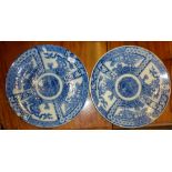 Pair large Japanese blue and white chargers, 39cm diameter