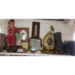 Various items, inc. barometer, sea shells, brassware, candle snuffers, etc.