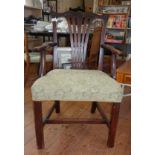 19th c. Chippendale-style mahogany elbow chair having upholstered seat on square legs with inside