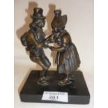 Bronze of Dutch couple on marble base, approx 5.5"