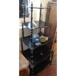 Victorian ebonised five tier whatnot of shaped shelves and turned supports