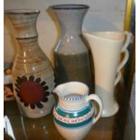 Shorter & Son Art Deco jug, a Honiton cream jug, a Briglin vase and a Purbeck Studio Pottery vase