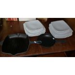 Le Creuset griddle pan, omelette pan and quantity of Adante plates