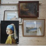 Four various pictures, inc. a copy of "The Girl with the pearl earring", signed and dated Dolan '68