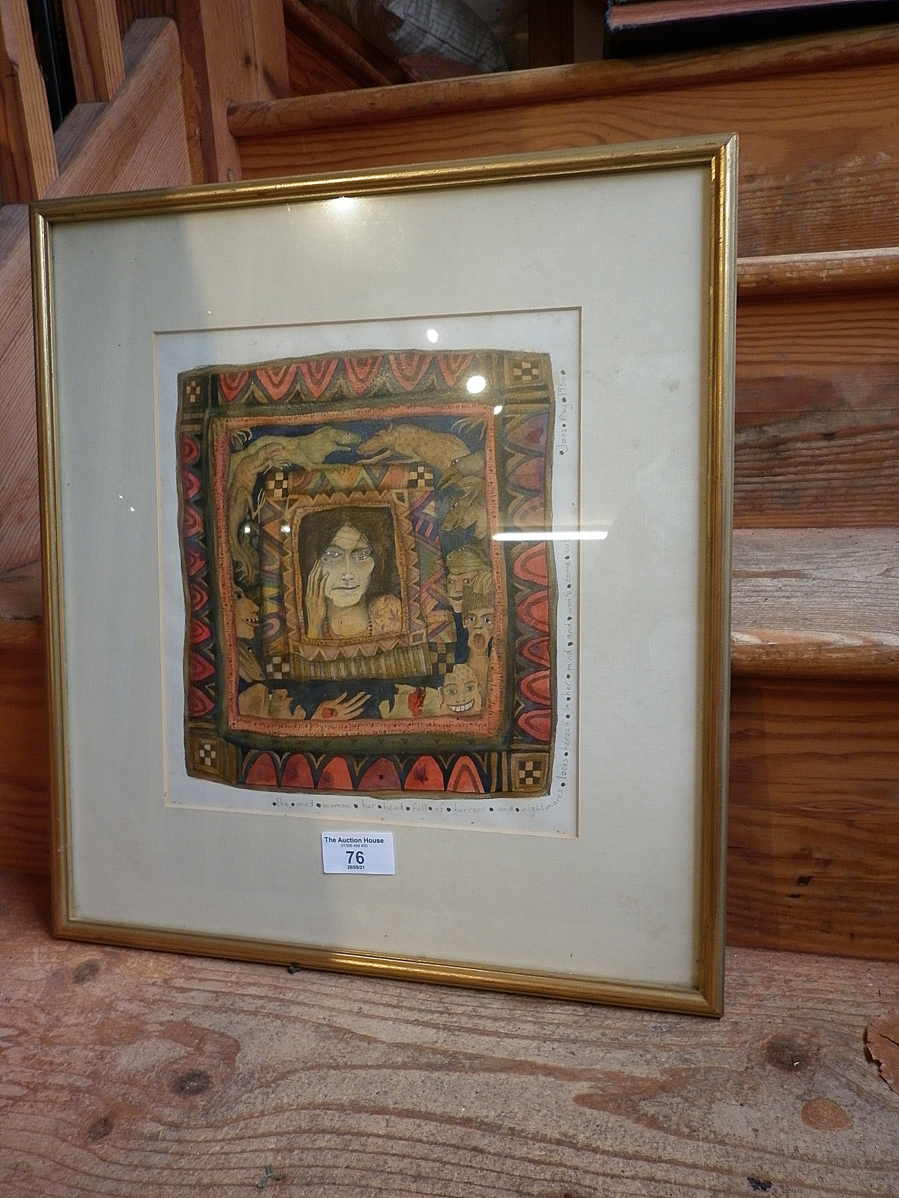 A watercolour by Jane RAY, signed and dated 1986 "the mad woman her head full of horrors and