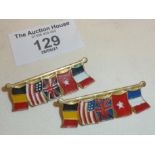 WW2 enamel Allied Nations flag brooches or badges