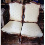Pair of French upholstered hall chairs on cabriole legs