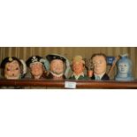 6 various character jugs by Royal Doulton, inc. Britannia, The Gardener, Long John Silver, Henry