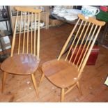 Pair 1960's Ercol light elm dining chairs