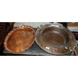 Large Persian beaten copper washbowl with two brass handles (52cm diameter) together with an