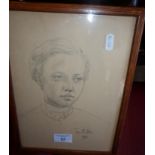 Pencil portrait of a young woman, by Tom Poulton, signed and dated, 1952