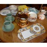 Two lustre jugs, various Masons items, a sandwich set and other china, inc. Royal Doulton