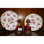 Pair of Swansea porcelain plates with roses decoration, impressed mark and a pair of faceted