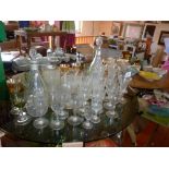 Collection of various wine glasses, inc. two rummers and two decanters